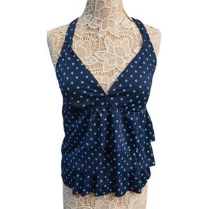 SOUTH POINT Blue Polka Dot Tiered Halter Swim Top